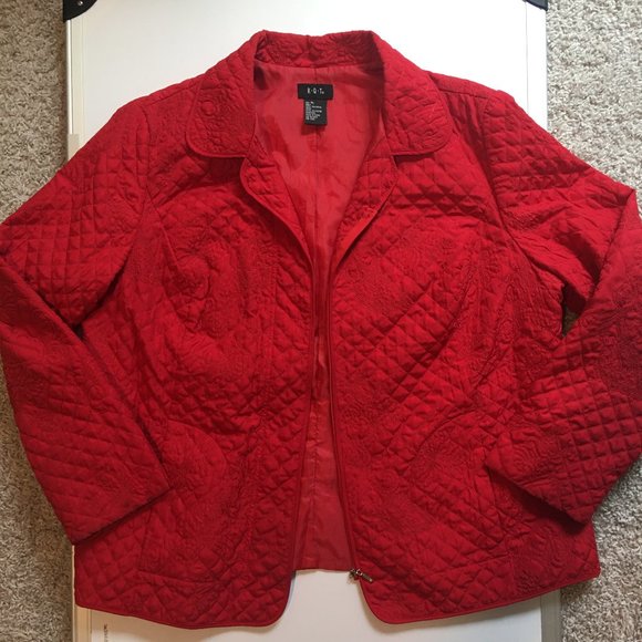 R.Q.T. Red Quilted Embroidered Zip Up Jacket, Sz XL - Picture 1 of 9